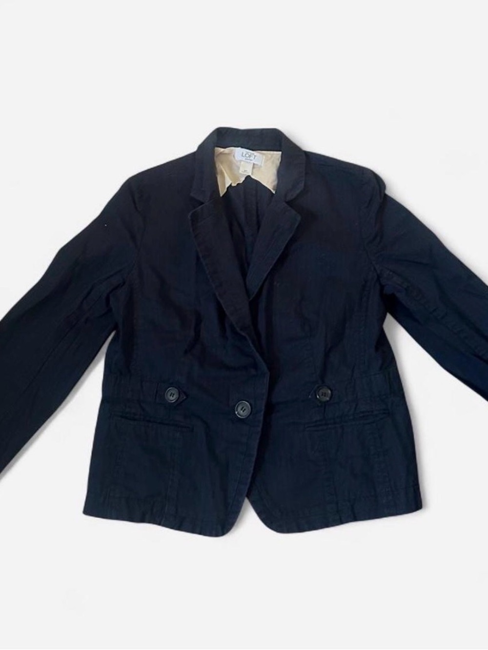 LOFT Navy Blue Tailored Cotton Blazer Jacket